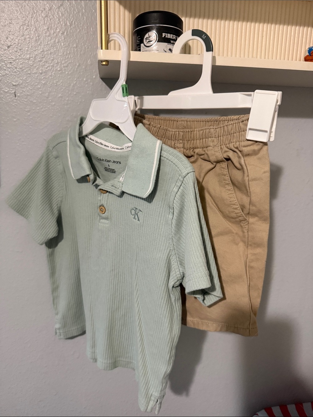 Calvin Klein Jeans Mint Polo and Tan Shorts Kids Set
